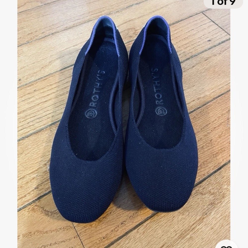 Rothy's womens Navy the square striped heel knit Blue Flats 8.5